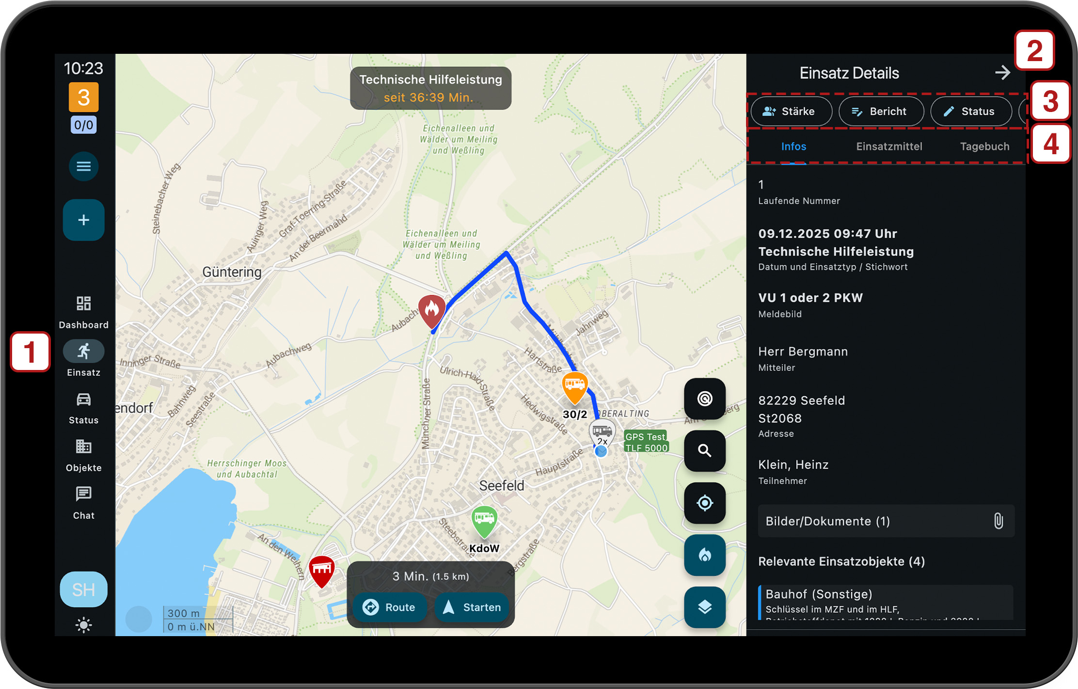 Einsatz-Menü der Commander App