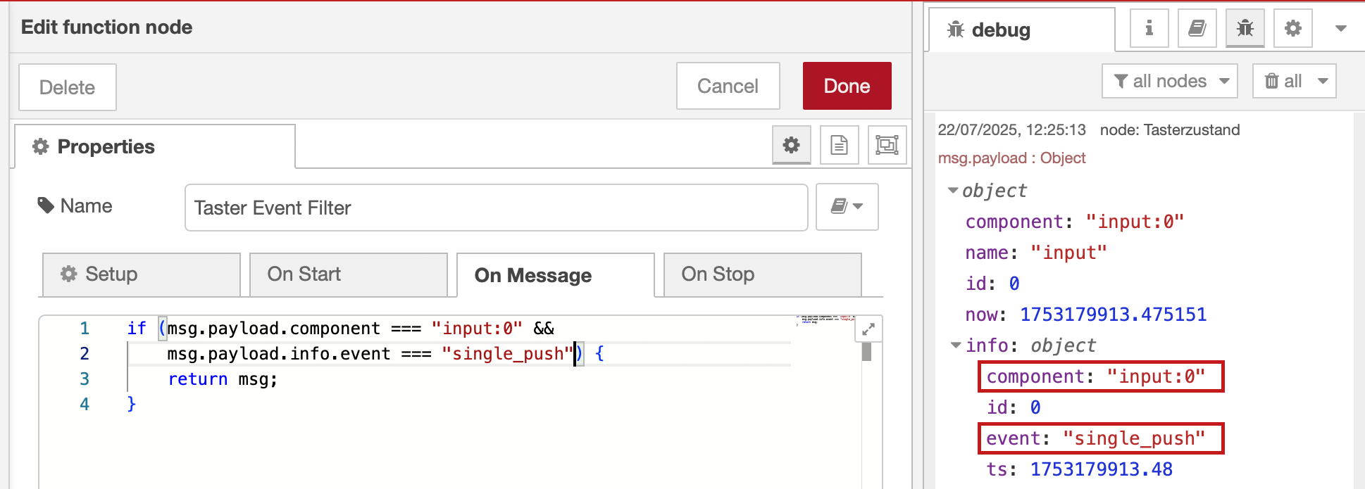 Filter auf Taster Event