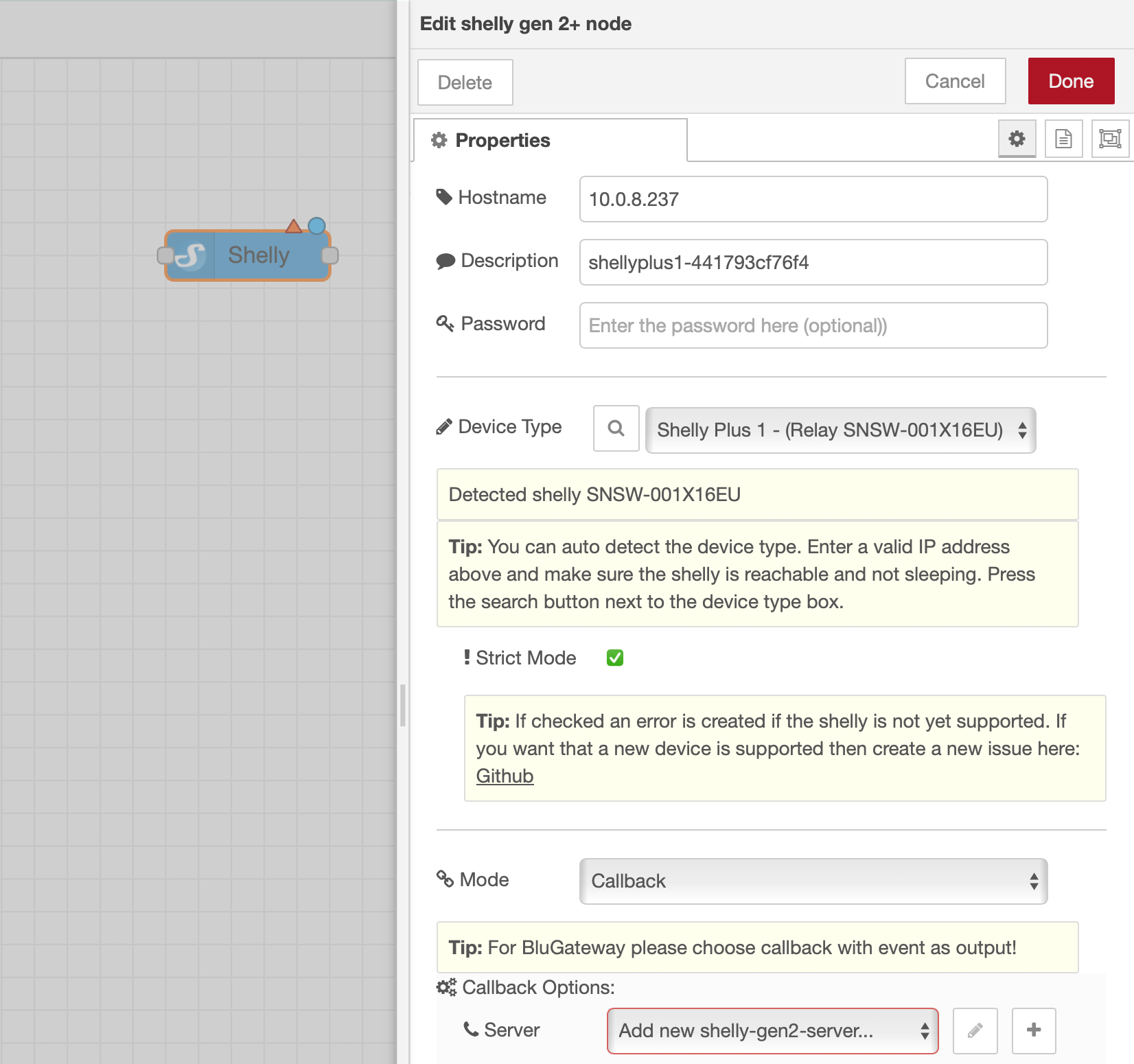 Shelly Gerät hinterlegen