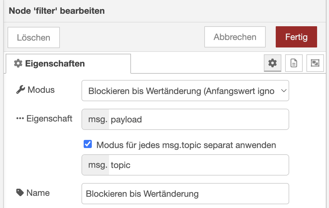 1. Filter: Signal nur bei Wertänderung weitergeben