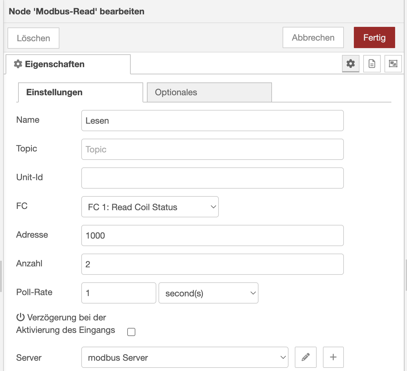 Modbus Registeradresse lesen