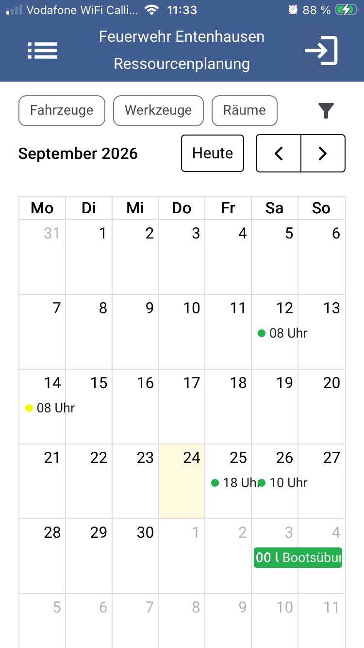 Kalenderansicht der Reservierungen in der WebApp
