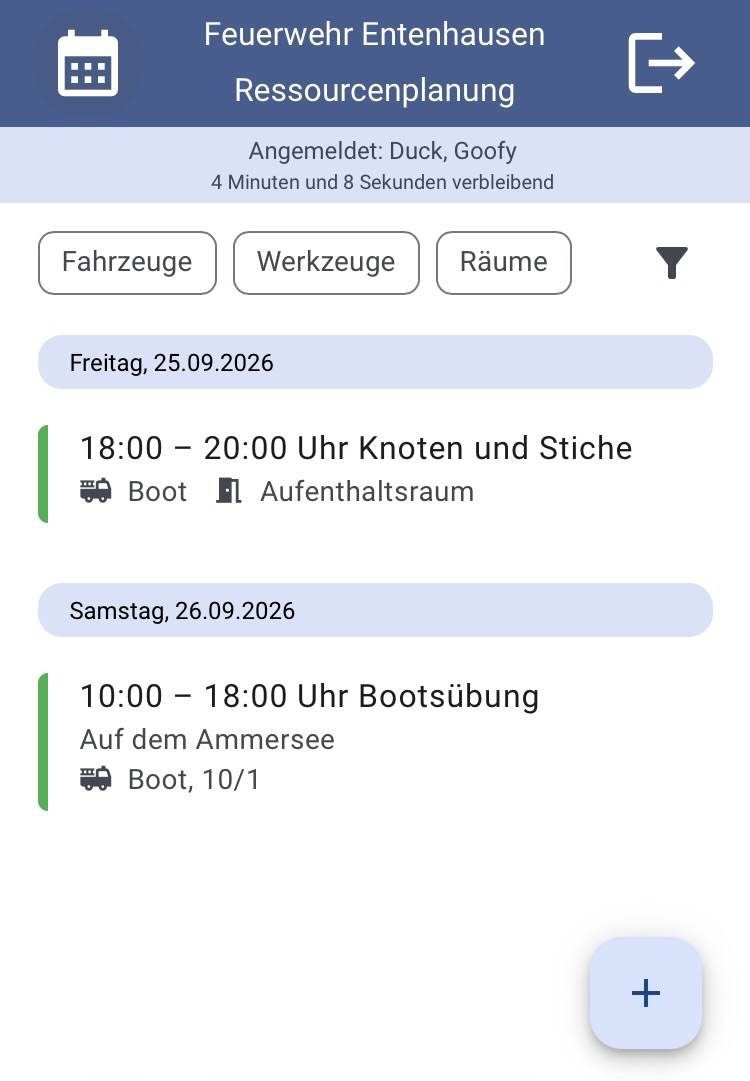  Listenansicht mit Anlegemöglichkeit für neue Reservierung