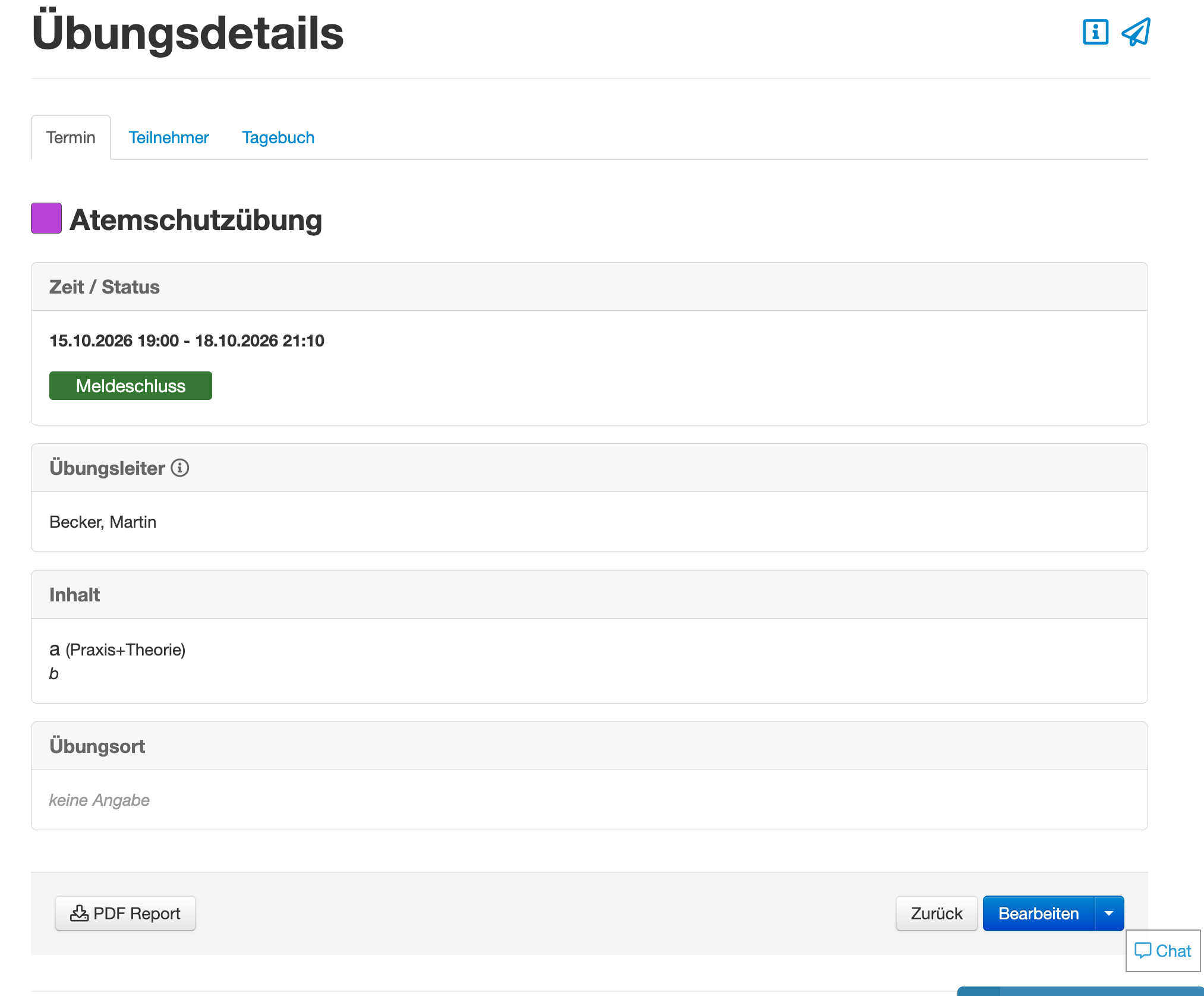 Detailansicht einer Übung